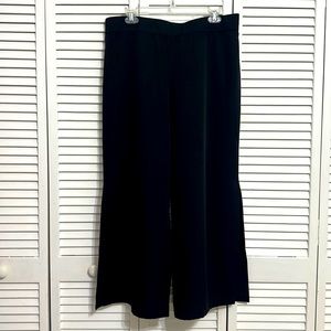 NENE LEAKS Dressy Wide Leg Side Slit Stretch Zip Flowy Silky Black Pant SZ 14